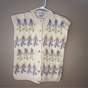 Roberta Frost 100% Virgin Wool Hand Knit Button Front Sweater Vest, Vintage